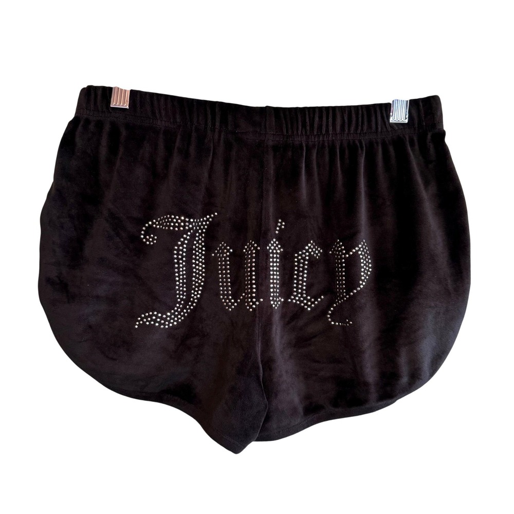 Juicy Couture Womens Y2k Rhinestones Velvet Soft Comfy Lounge Shorts Black Small